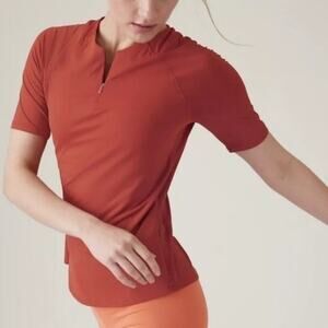 Athleta Burnt Orange Red Short Sleeve Sun Chaser V Neck Half Zip Tee Medium